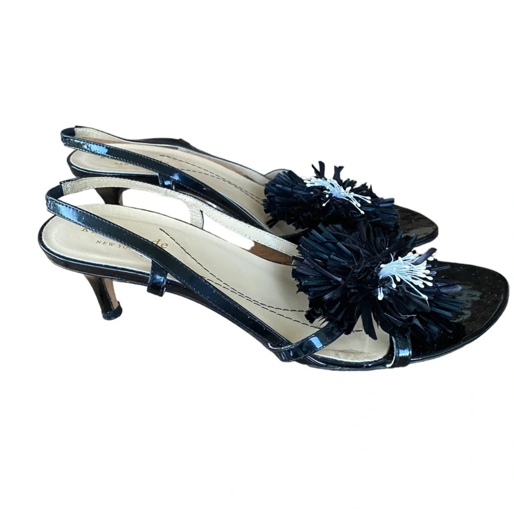 Kate Spade patent strappy kitten heels with flower Size 6.5B